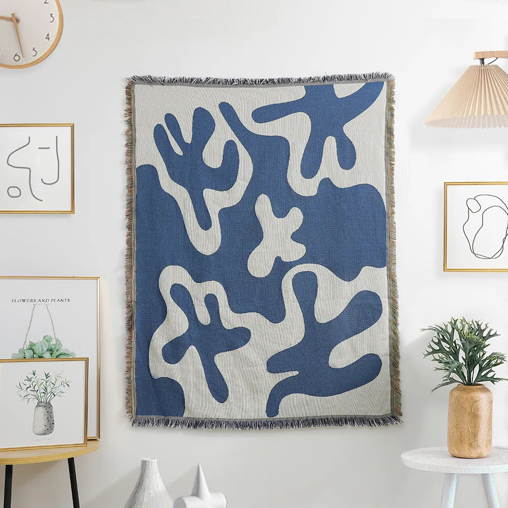 Blaue abstrakte Kunst Überwurfdecken