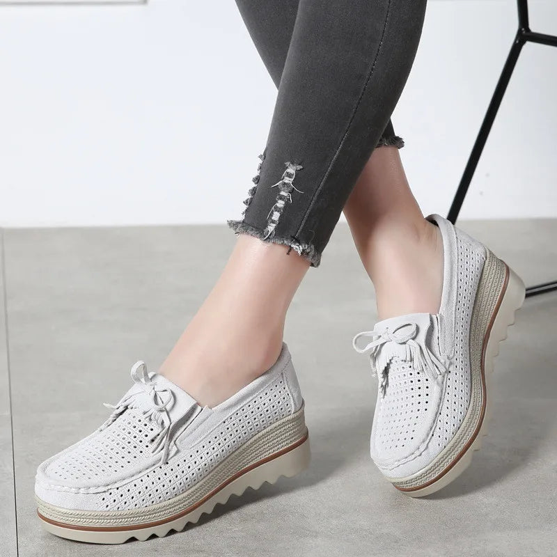 Frühling Frauen Flache Schuhe Plattform Sneaker Slip-On Flats Leder Wildleder Damen Slipper Freizeit Slipper