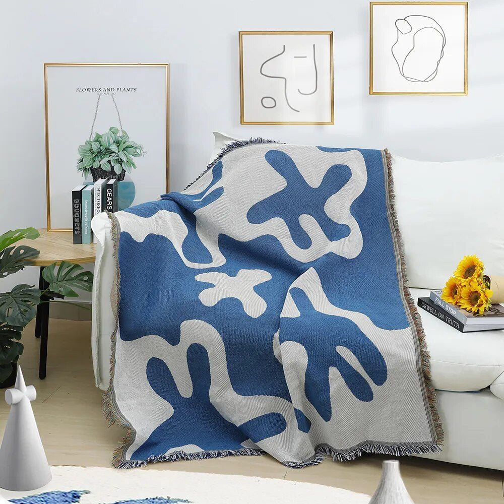 Blaue abstrakte Kunst Überwurfdecken