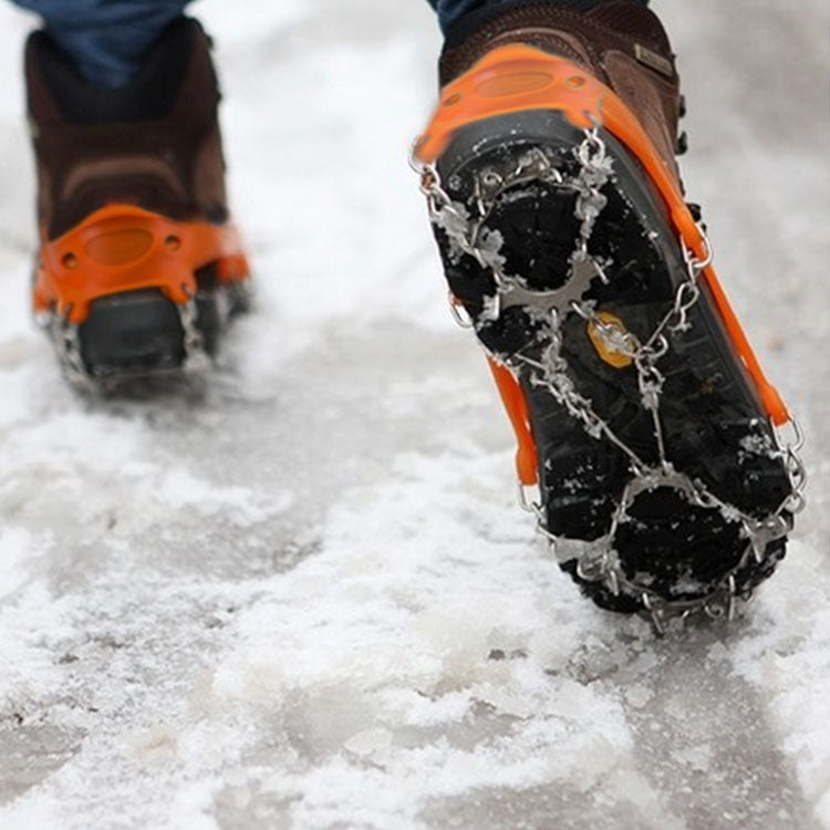 Sandsberg | Ein Paar 19 Zähne Anti-Rutsch Eisgreifer Wandern Klettern Ketten Schuhabdeckungen, Größe: M(Orange)