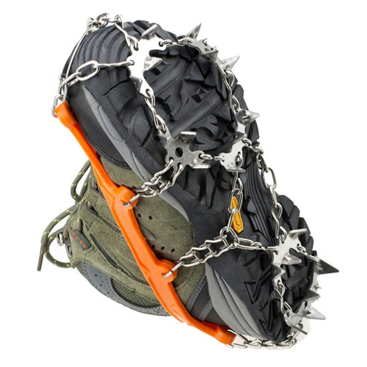 Sandsberg | Ein Paar 19 Zähne Anti-Rutsch Eisgreifer Wandern Klettern Ketten Schuhabdeckungen, Größe: M(Orange)