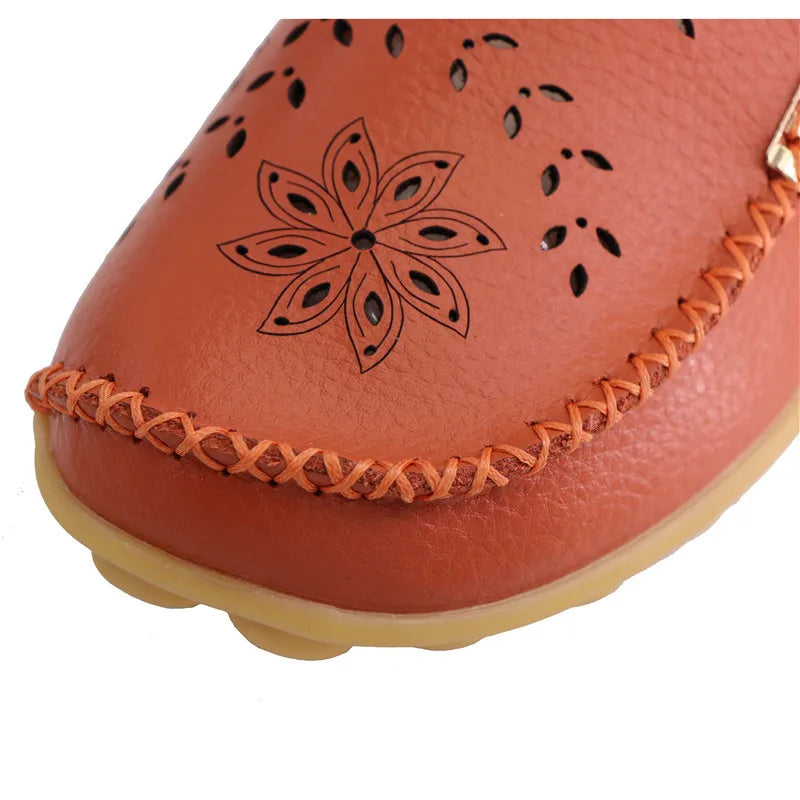 Faltbare Ballerina-Einlegesohlen Echter Leder Loafers Frauen Mokassins Sommer Blumen Rundzehen Rutschige Casual Schuhe