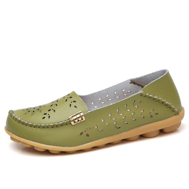 Faltbare Ballerina-Einlegesohlen Echter Leder Loafers Frauen Mokassins Sommer Blumen Rundzehen Rutschige Casual Schuhe