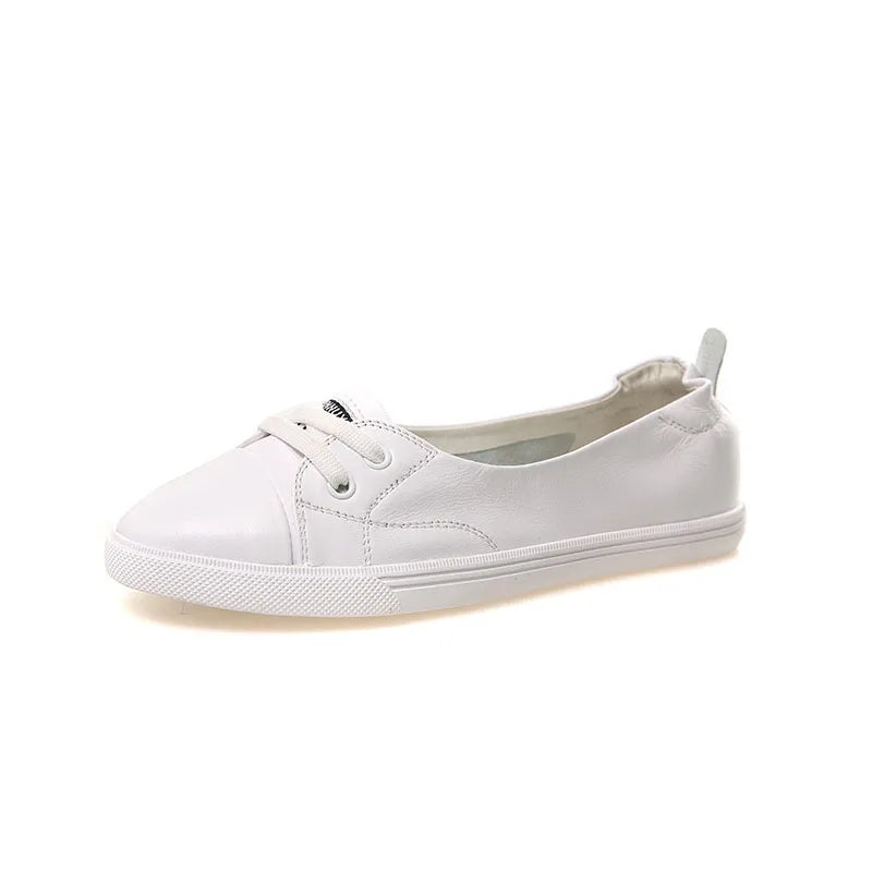 100% Echtes Leder Schuhe Frauen Flach Causal Schuhe Weiches Rindsleder Weiße Flats