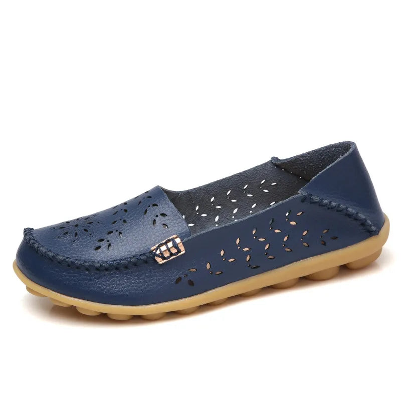 Faltbare Ballerina-Einlegesohlen Echter Leder Loafers Frauen Mokassins Sommer Blumen Rundzehen Rutschige Casual Schuhe
