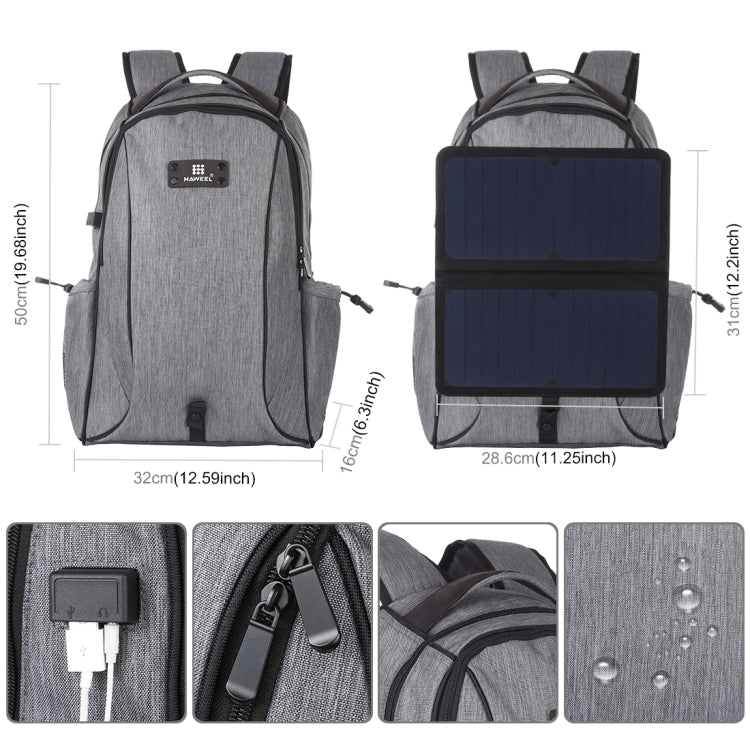 HAWEEL 14W Faltbarer Abnehmbarer Solar Power Outdoor Tragbarer Canvas Dual Shoulder Laptop Rucksack, USB-Ausgang: 5V 2.1A Max(Grau)