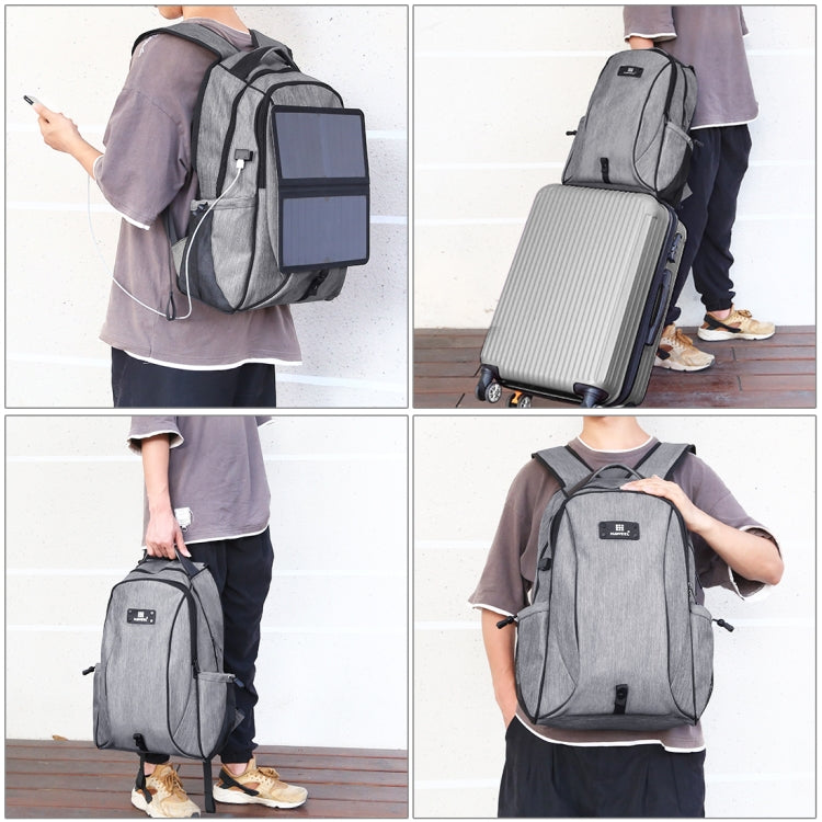 HAWEEL 14W Faltbarer Abnehmbarer Solar Power Outdoor Tragbarer Canvas Dual Shoulder Laptop Rucksack, USB-Ausgang: 5V 2.1A Max(Grau)