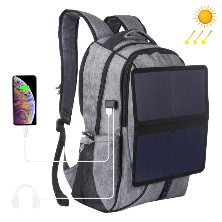 HAWEEL 14W Faltbarer Abnehmbarer Solar Power Outdoor Tragbarer Canvas Dual Shoulder Laptop Rucksack, USB-Ausgang: 5V 2.1A Max(Grau)