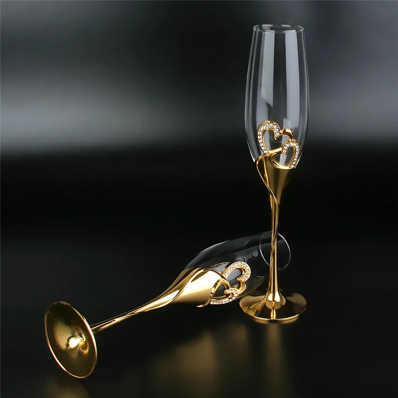 200 ml Kristall Champagnergläser Paar Hochzeitsgeschenk Partygläser Kristallgläser Barzubehör Weingläser Set mit goldenem Stiel