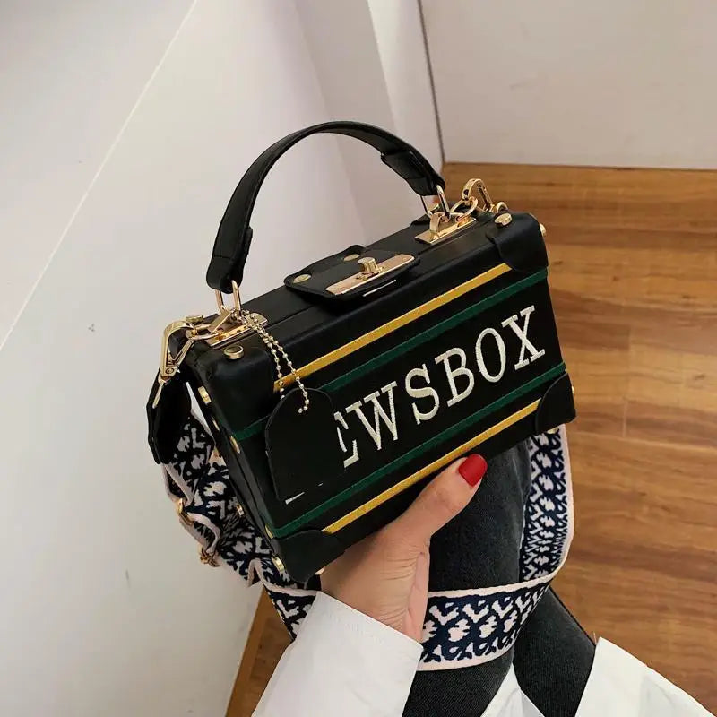 Retro Radio Box Stil Pu Leder Damen Handtasche Schultertasche Ketten Geldbörse Damen Umhängetasche Messenger Bag Klappenschultertasche