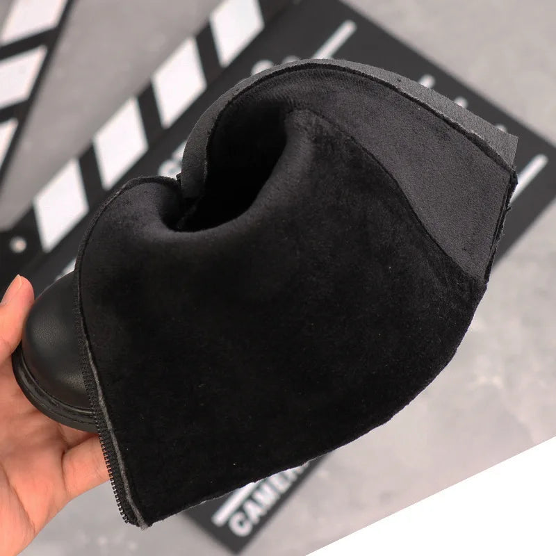 Kinderhohe Stiefel Jungen Mädchen Plus Samt Warm Rein Klassisch Schwarz Obermaterial Baby Schuhe