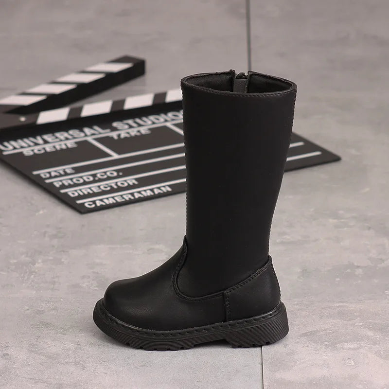Kinderhohe Stiefel Jungen Mädchen Plus Samt Warm Rein Klassisch Schwarz Obermaterial Baby Schuhe
