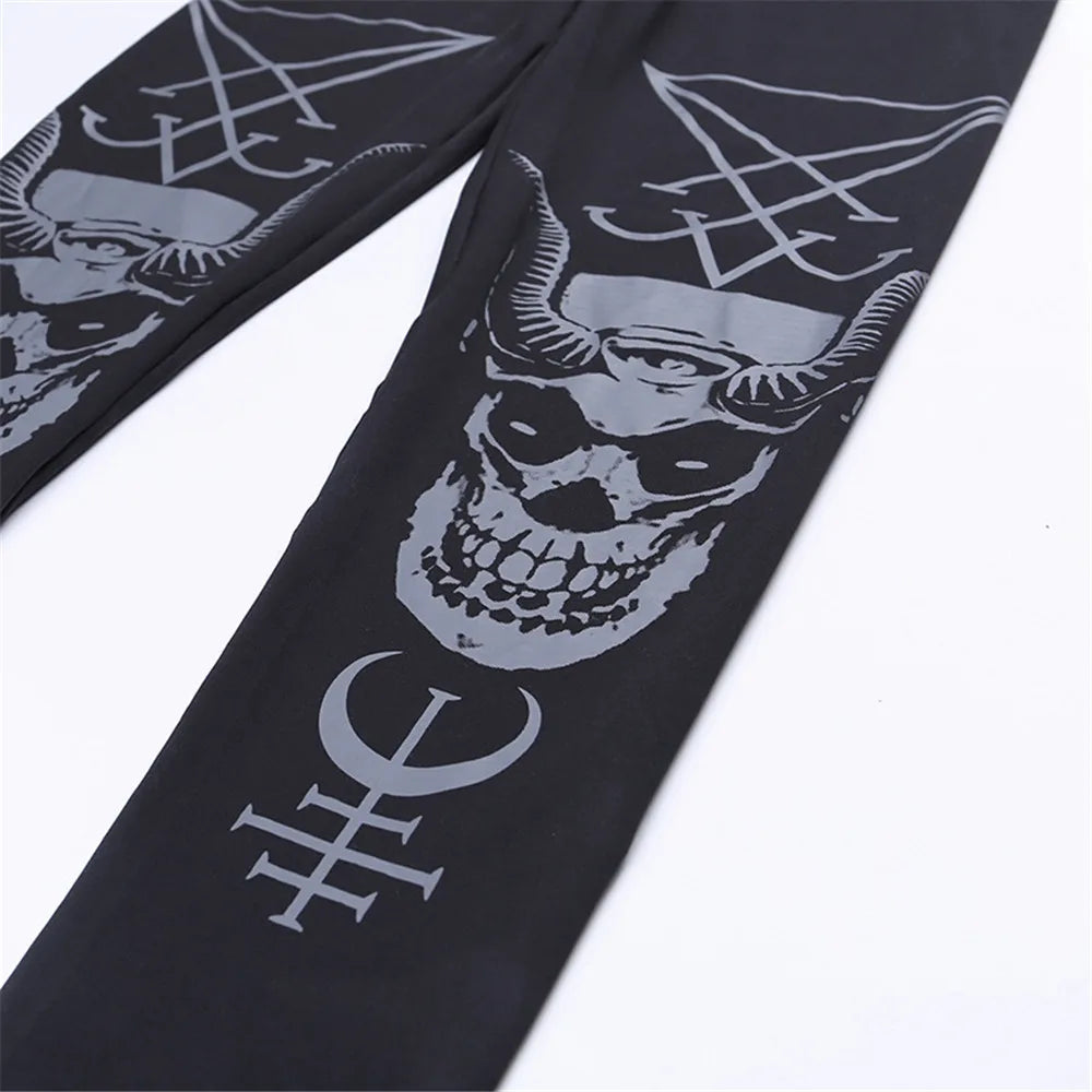 Gothic Leggings Für Frauen Ouija Workout-Hosen Dunkles Grunge Schwarze Katze Schädel Leggings Teufel Satan Leggings