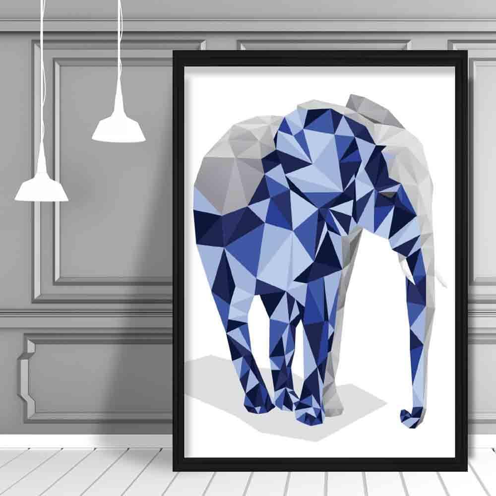 Geometrisches Poly Navy Blau und Grau Elefantenposter