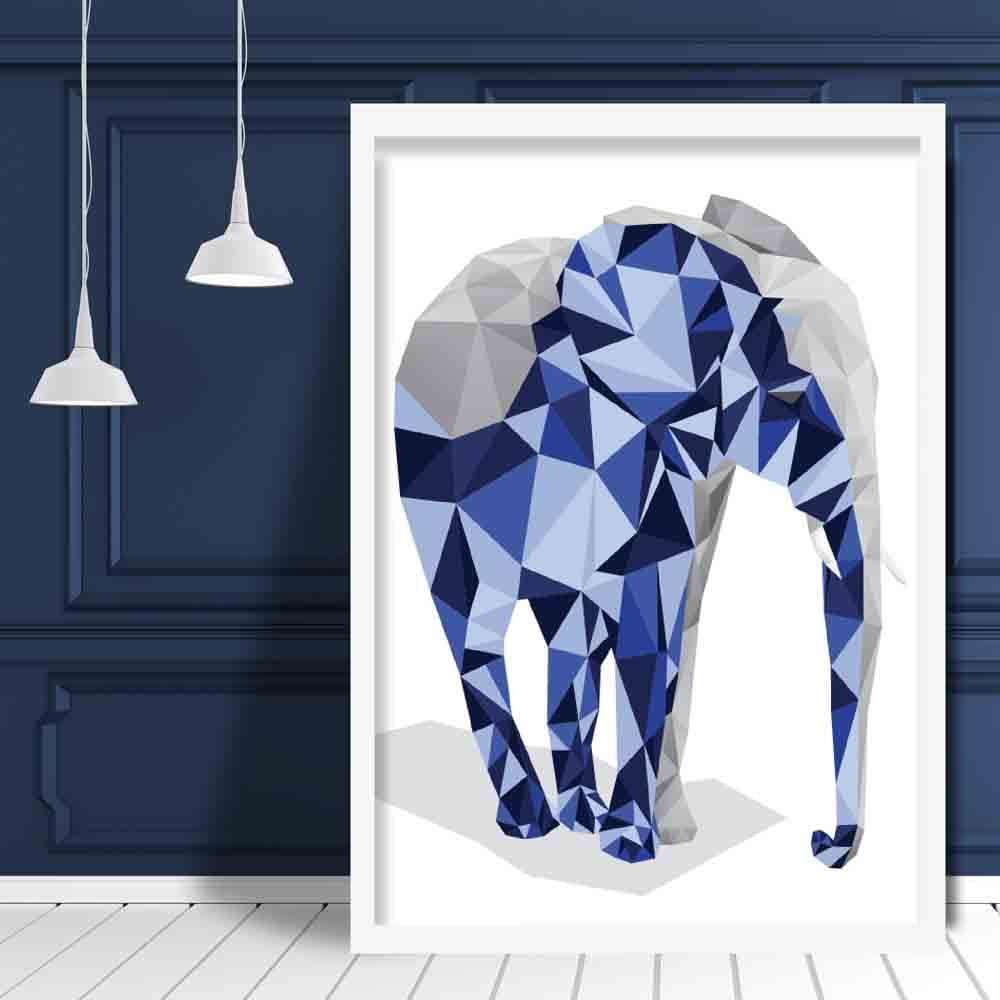 Geometrisches Poly Navy Blau und Grau Elefantenposter