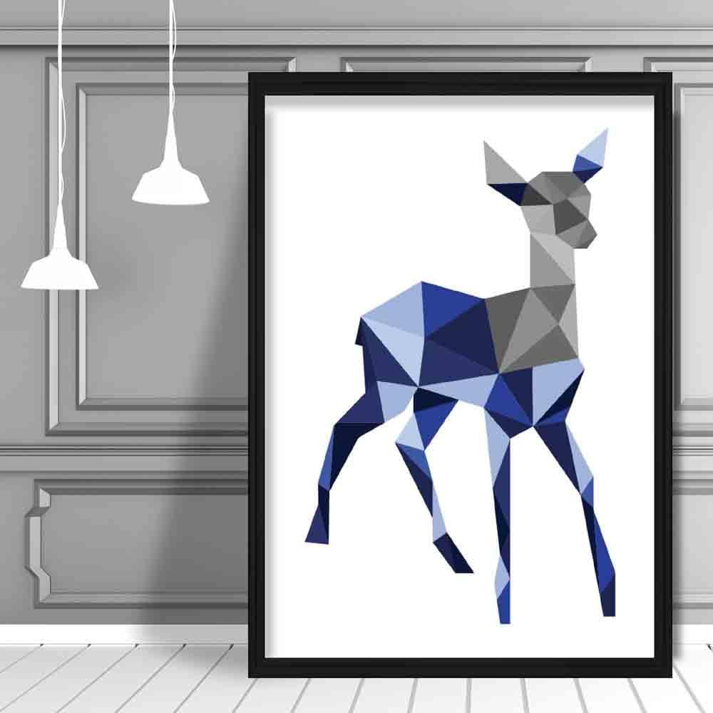 Geometrischer Poly Navy Blau und Grau Junger Hirsch Poster