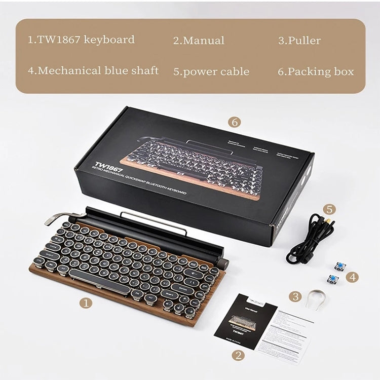 Sandsberg | TW1867 Runde Retro Punk Tastenkappe Mechanische Drahtlose Bluetooth-Tastatur (Holz)