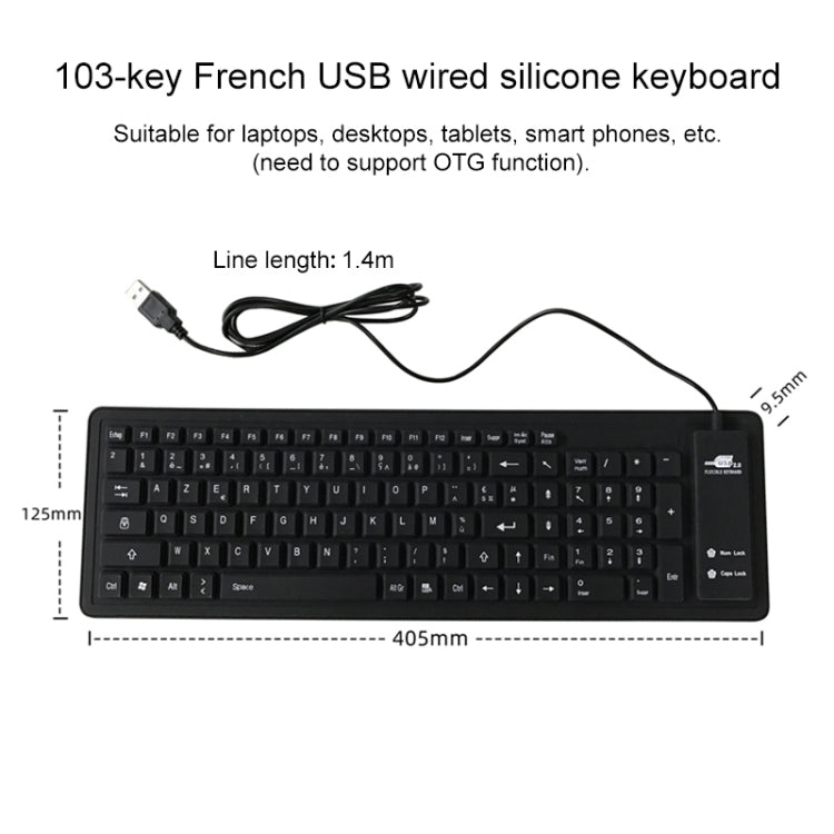 Sandsberg | 103 Schlüssel Französisch USB Kabelgebunden Silikon Wasserdicht Tastatur Desktop Notebook Tastatur, Kabellänge: 1,5 m