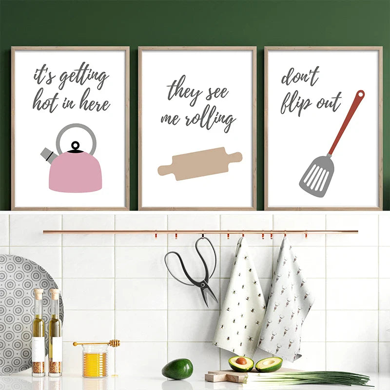 Küchenkochutensilien Lustige Zitate Poster Wandkunst Fine Art Leinwanddrucke Bilder für Küche Café Diner Kochkunst Backkunst Kreative Wohnkultur
