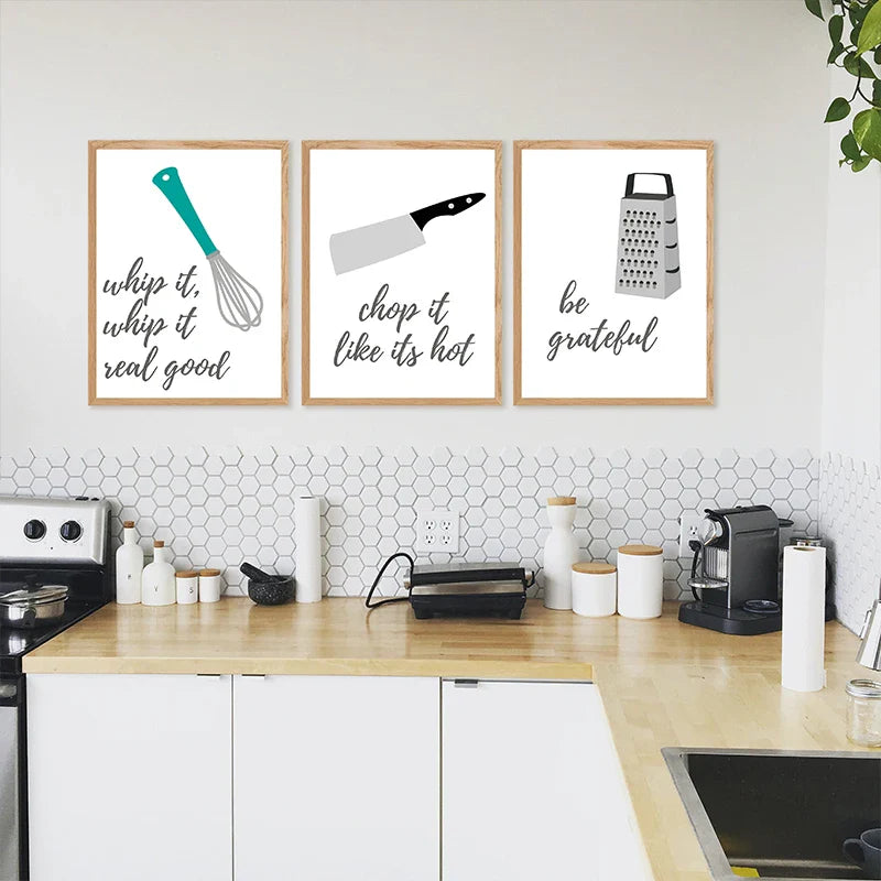 Küchenkochutensilien Lustige Zitate Poster Wandkunst Fine Art Leinwanddrucke Bilder für Küche Café Diner Kochkunst Backkunst Kreative Wohnkultur
