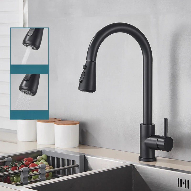 Ausziehbarer Wasserhahn mit Einhebelmischer – Flexibler Wasserhahn mit Sprühfunktion, Hochwertiger Edelstahl, Ideal für moderne Küchen, Einfache Installation
