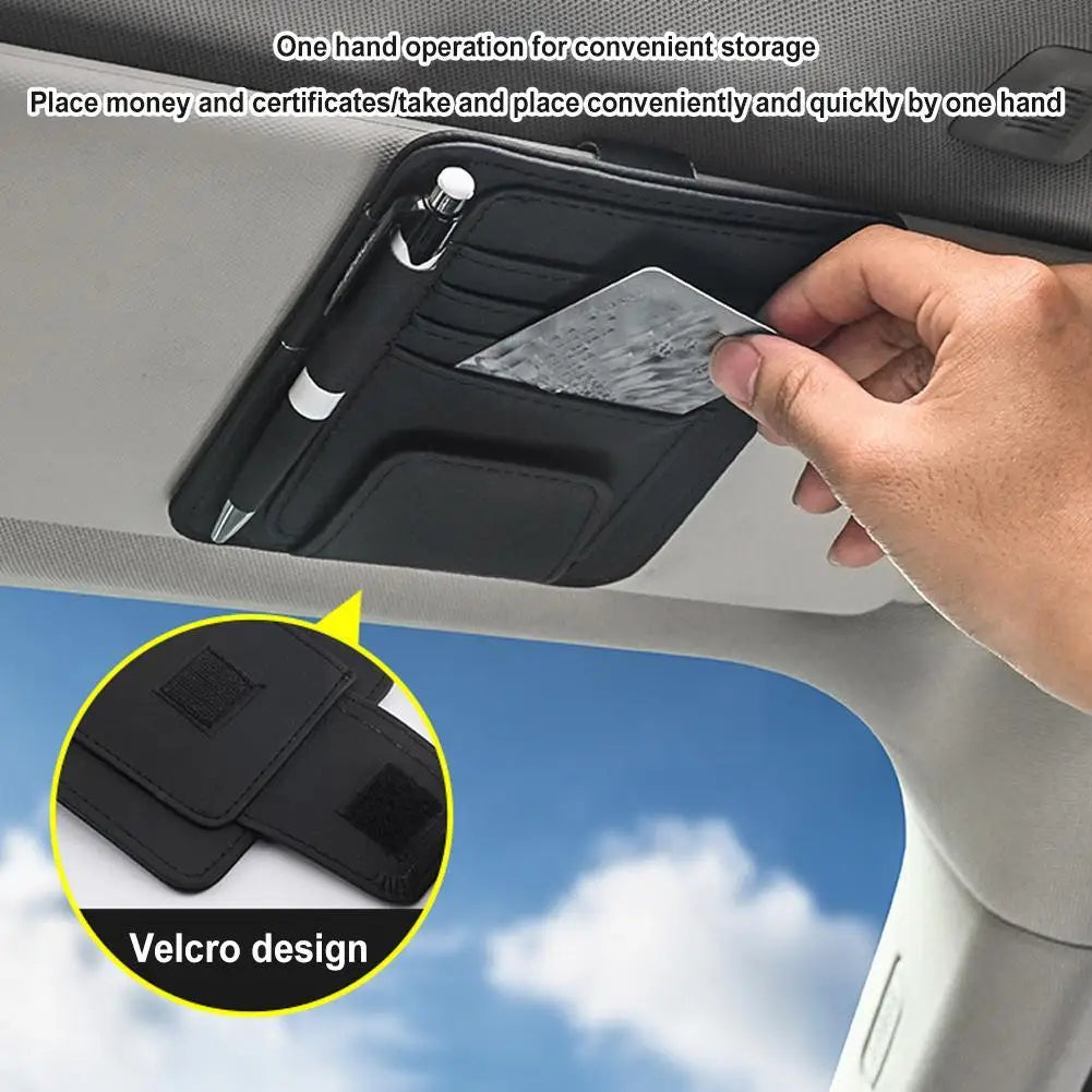 Leder Auto Sonnenblenden Organizer - Mehrfach-Taschenhalter für Sonnenbrillen, Karten, Rechnungen, Geldbörse, Stift