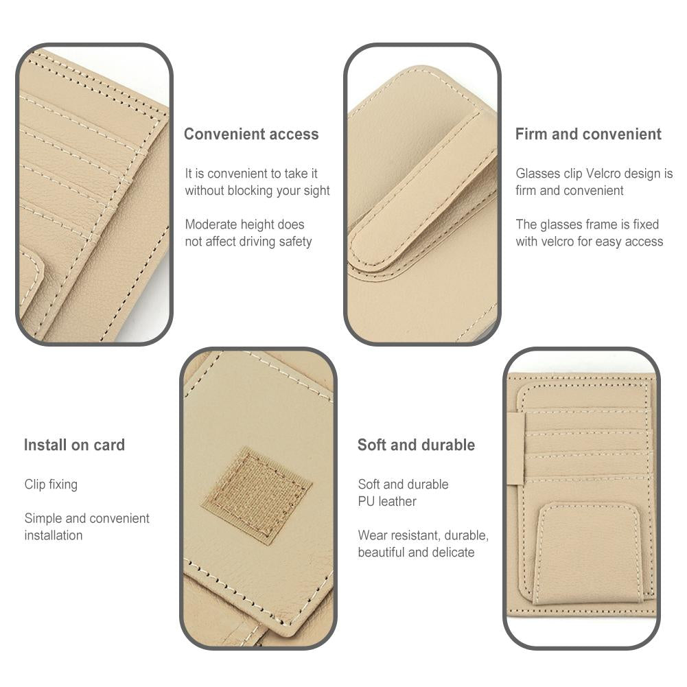 Leder Auto Sonnenblenden Organizer - Mehrfach-Taschenhalter für Sonnenbrillen, Karten, Rechnungen, Geldbörse, Stift