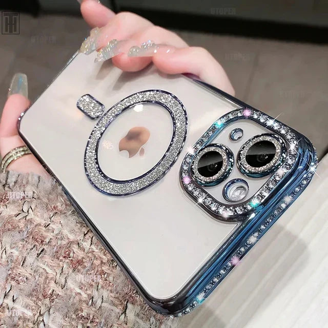 Luxus Kristall Diamant Klar Hülle Für iPhone 15 11 12 13 14 Pro Max Plus Bling Funkelnd Magsafe Magnetisch Kabelloses Ladecover