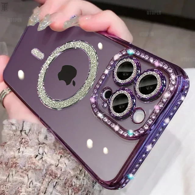 Luxus Kristall Diamant Klar Hülle Für iPhone 15 11 12 13 14 Pro Max Plus Bling Funkelnd Magsafe Magnetisch Kabelloses Ladecover