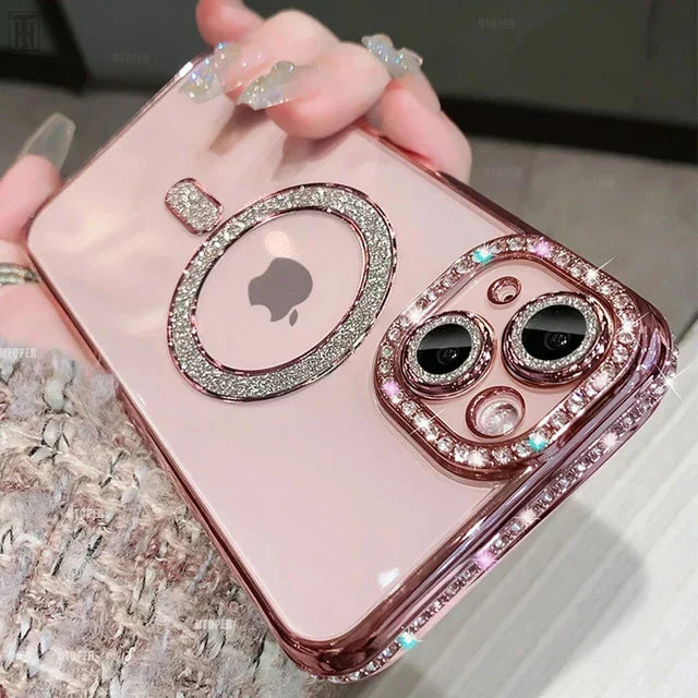 Luxus Kristall Diamant Klar Hülle Für iPhone 15 11 12 13 14 Pro Max Plus Bling Funkelnd Magsafe Magnetisch Kabelloses Ladecover