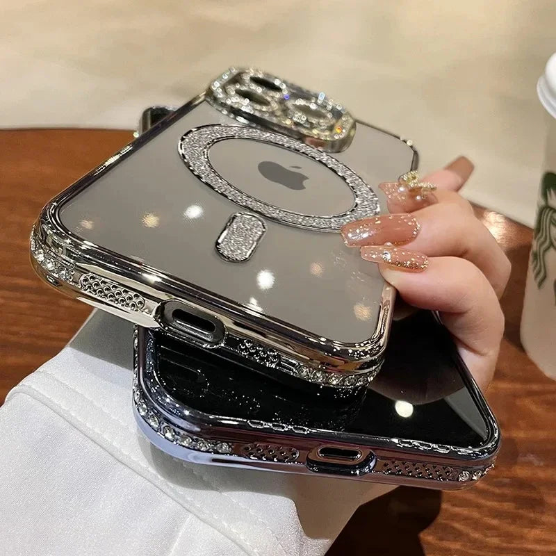 Luxus Kristall Diamant Klar Hülle Für iPhone 15 11 12 13 14 Pro Max Plus Bling Funkelnd Magsafe Magnetisch Kabelloses Ladecover