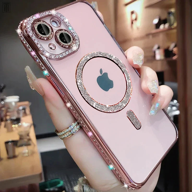 Luxus Kristall Diamant Klar Hülle Für iPhone 15 11 12 13 14 Pro Max Plus Bling Funkelnd Magsafe Magnetisch Kabelloses Ladecover