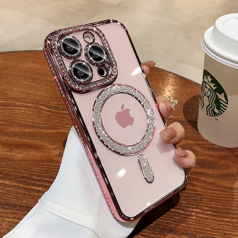 Luxus Kristall Diamant Klar Hülle Für iPhone 15 11 12 13 14 Pro Max Plus Bling Funkelnd Magsafe Magnetisch Kabelloses Ladecover