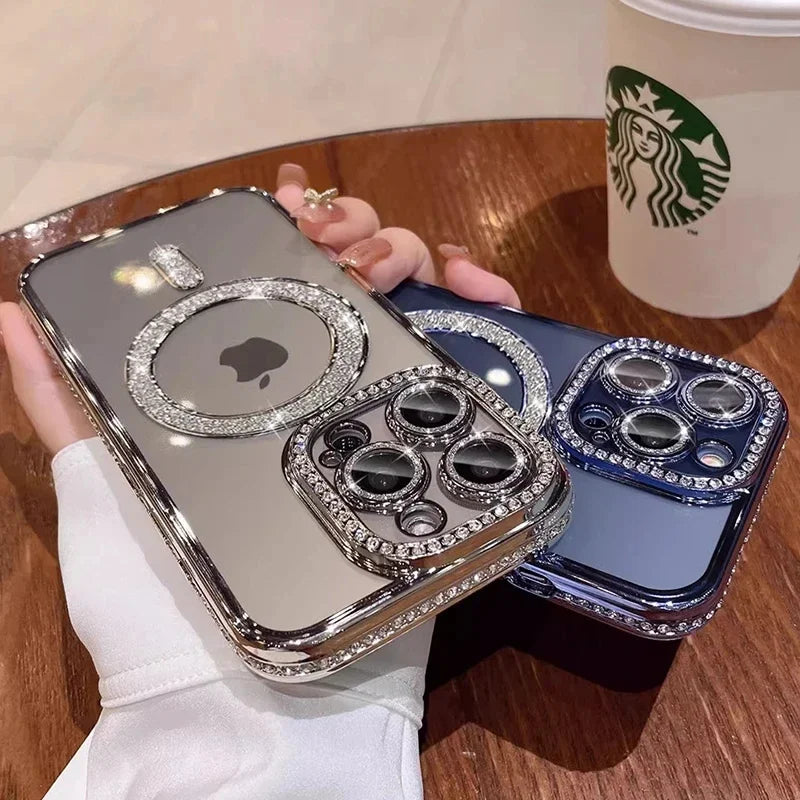 Luxus Kristall Diamant Klar Hülle Für iPhone 15 11 12 13 14 Pro Max Plus Bling Funkelnd Magsafe Magnetisch Kabelloses Ladecover