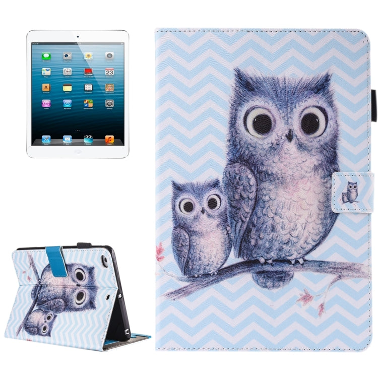 Sandsberg | Für iPad mini 4 / 3 / 2 / 1 Malen Welle Eule Muster Horizontale Flip Lederhülle mit Halter & Brieftasche & Kartenfächer & Stiftschlitz