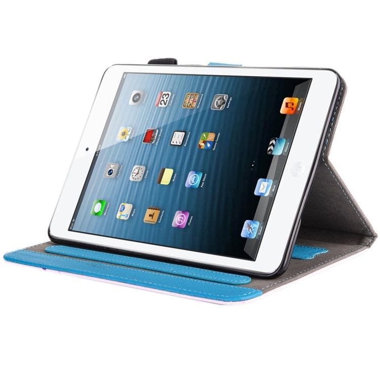 Sandsberg | Für iPad mini 4 / 3 / 2 / 1 Malen Welle Eule Muster Horizontale Flip Lederhülle mit Halter & Brieftasche & Kartenfächer & Stiftschlitz