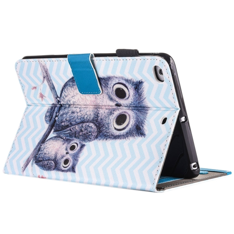 Sandsberg | Für iPad mini 4 / 3 / 2 / 1 Malen Welle Eule Muster Horizontale Flip Lederhülle mit Halter & Brieftasche & Kartenfächer & Stiftschlitz