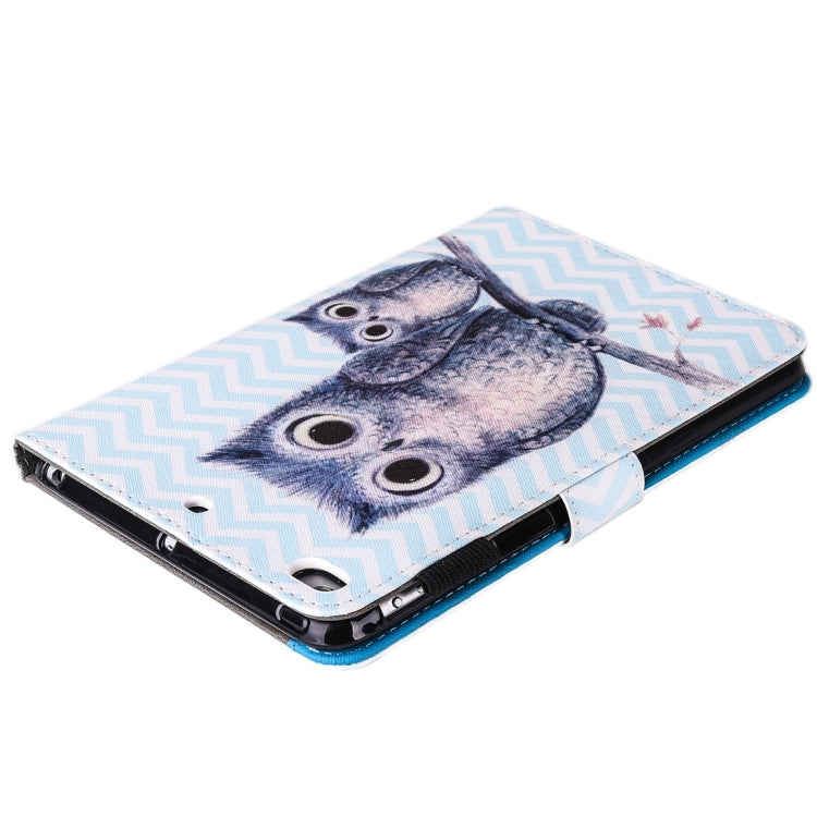 Sandsberg | Für iPad mini 4 / 3 / 2 / 1 Malen Welle Eule Muster Horizontale Flip Lederhülle mit Halter & Brieftasche & Kartenfächer & Stiftschlitz