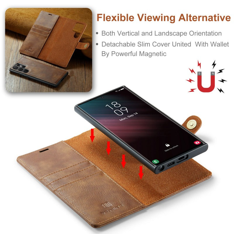 Magnetische, abnehmbare Leder-Brieftaschen-Telefonhülle mit Kreditkartenfach für Samsung Galaxy S24 23