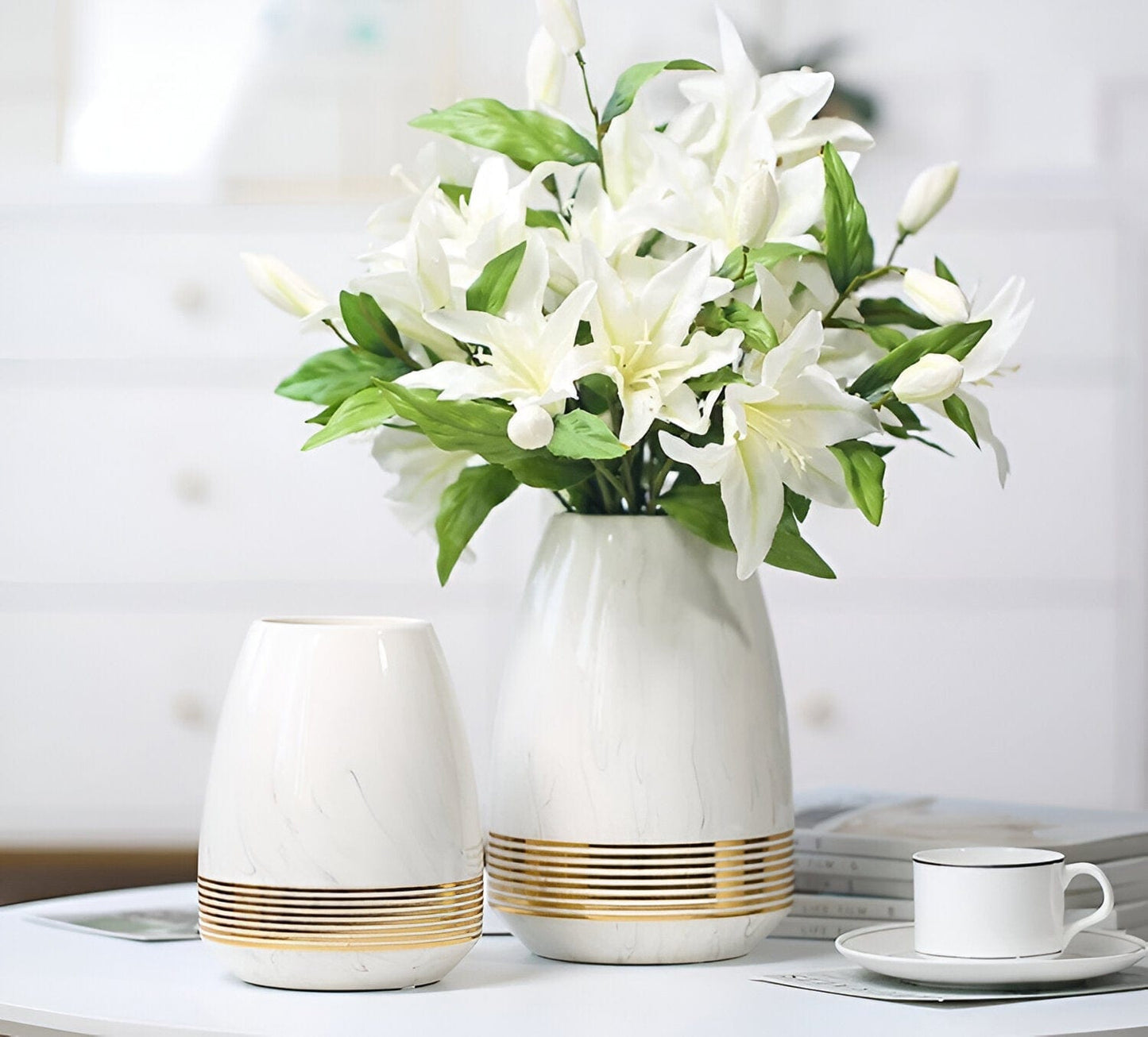 Marmorisierte Keramische Goldene Blumenvase