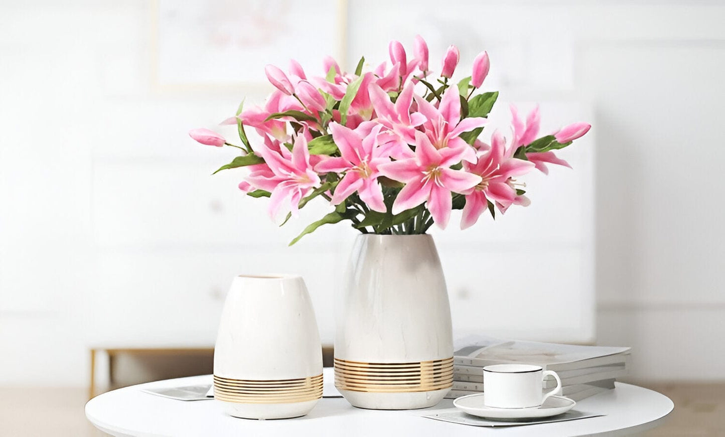 Marmorisierte Keramische Goldene Blumenvase