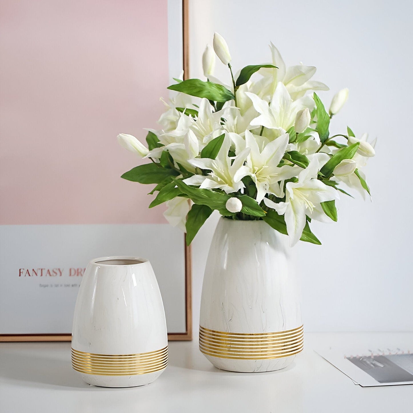 Marmorisierte Keramische Goldene Blumenvase