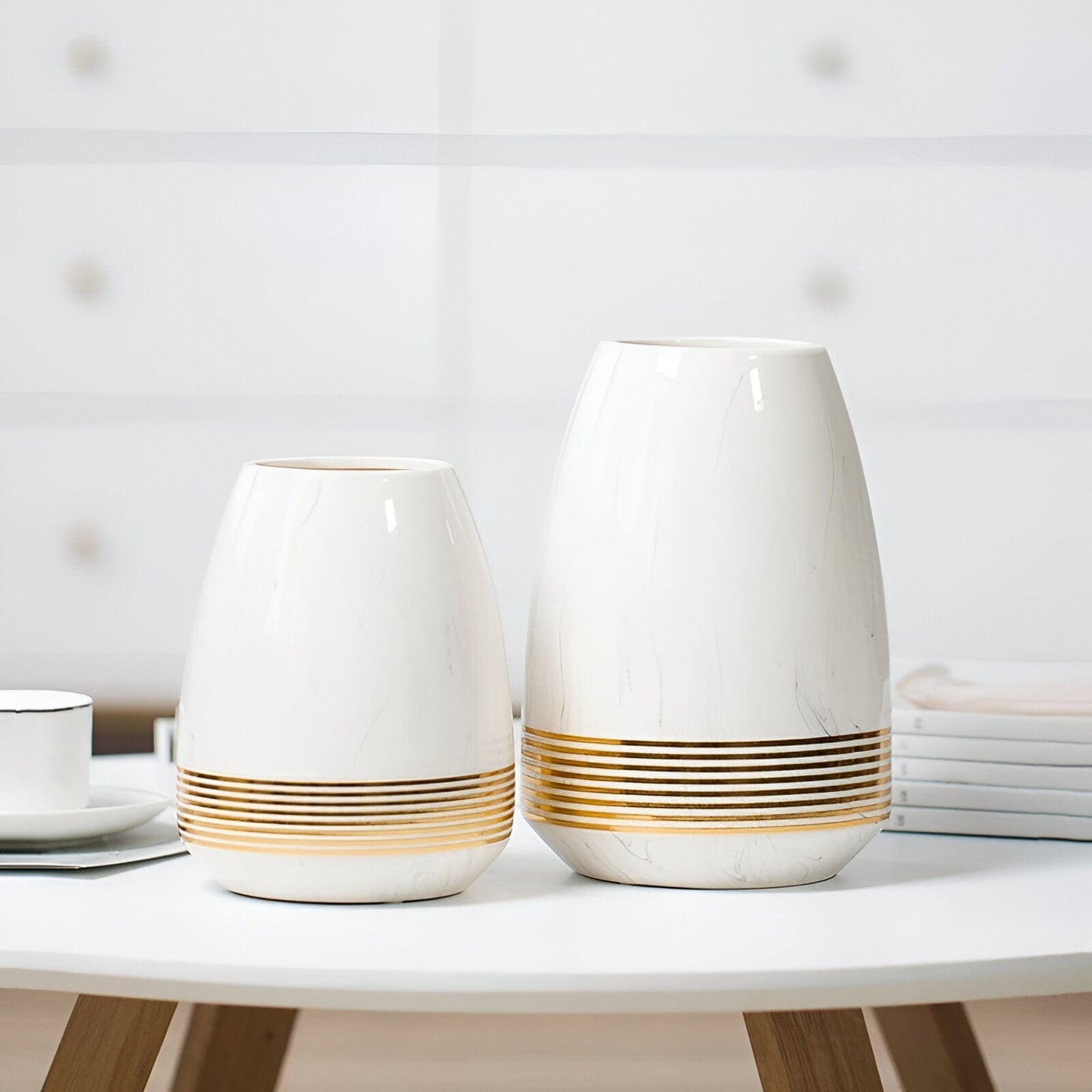 Marmorisierte Keramische Goldene Blumenvase