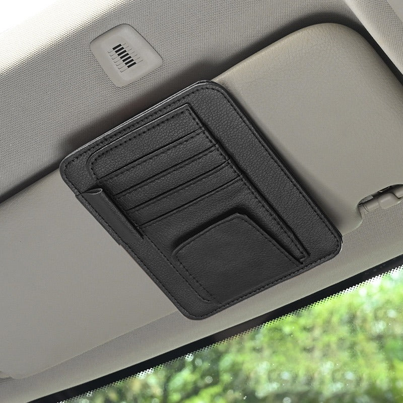 Leder Auto Sonnenblenden Organizer - Mehrfach-Taschenhalter für Sonnenbrillen, Karten, Rechnungen, Geldbörse, Stift