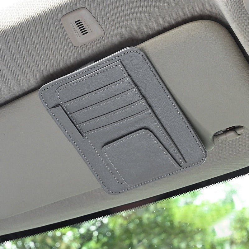 Leder Auto Sonnenblenden Organizer - Mehrfach-Taschenhalter für Sonnenbrillen, Karten, Rechnungen, Geldbörse, Stift