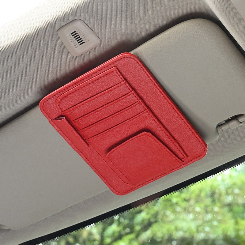 Leder Auto Sonnenblenden Organizer - Mehrfach-Taschenhalter für Sonnenbrillen, Karten, Rechnungen, Geldbörse, Stift