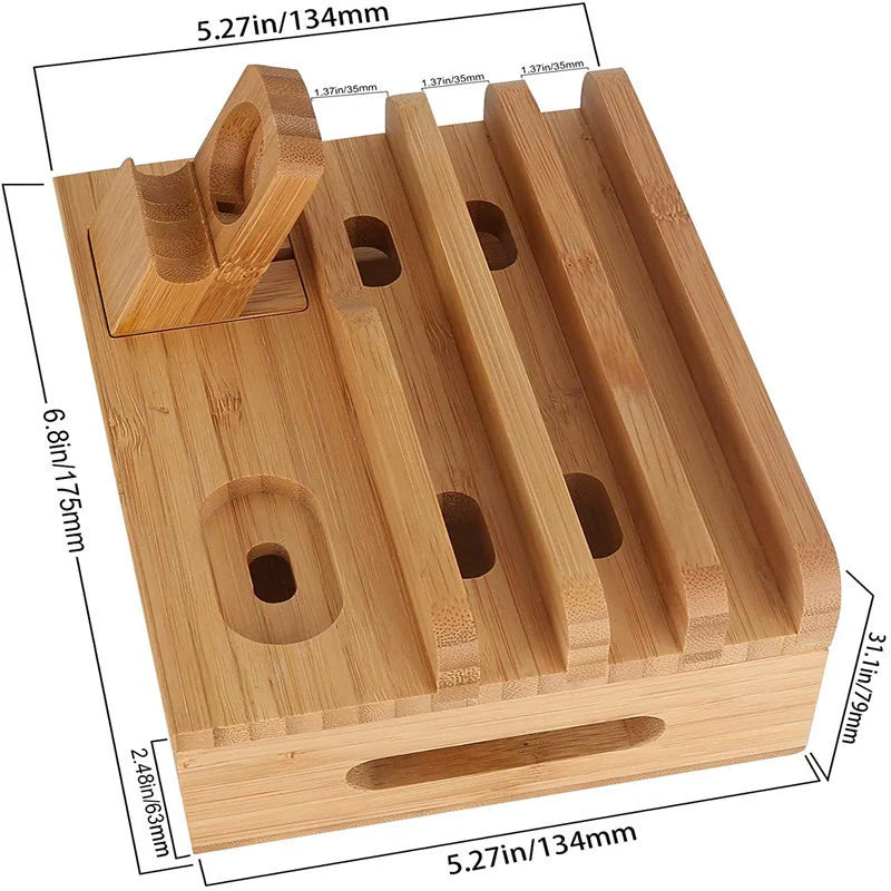 Sandsberg | Tekavo Bambus-Ladestation – 5-Port USB-Organizer mit Kabelset