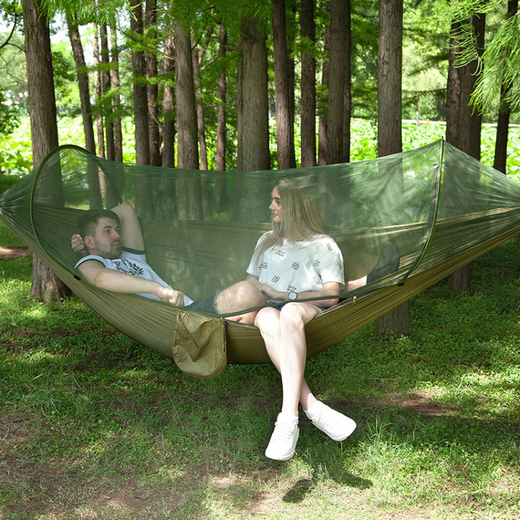 Sandsberg | Tragbare Outdoor Camping Vollautomatische Nylon Fallschirm-Hängematte mit Moskito-Netzen, Größe: 290 x 140cm (Armeegrün)