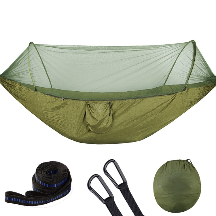 Sandsberg | Tragbare Outdoor Camping Vollautomatische Nylon Fallschirm-Hängematte mit Moskito-Netzen, Größe: 290 x 140cm (Armeegrün)
