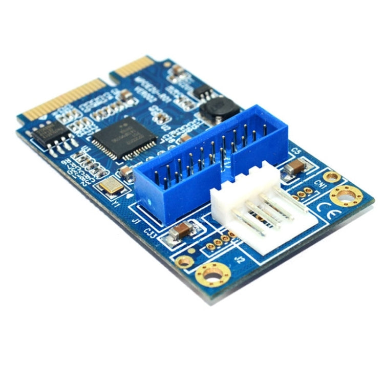 Sandsberg | MINI PCI-E zu USB 3.0 Front 19-Pin Desktop-PC Erweiterungskarte mit 4-Pin Stromanschluss (Blau)